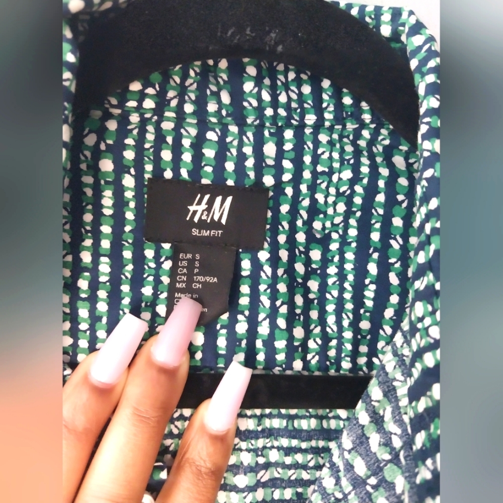 Green/White/Blue button down shirt